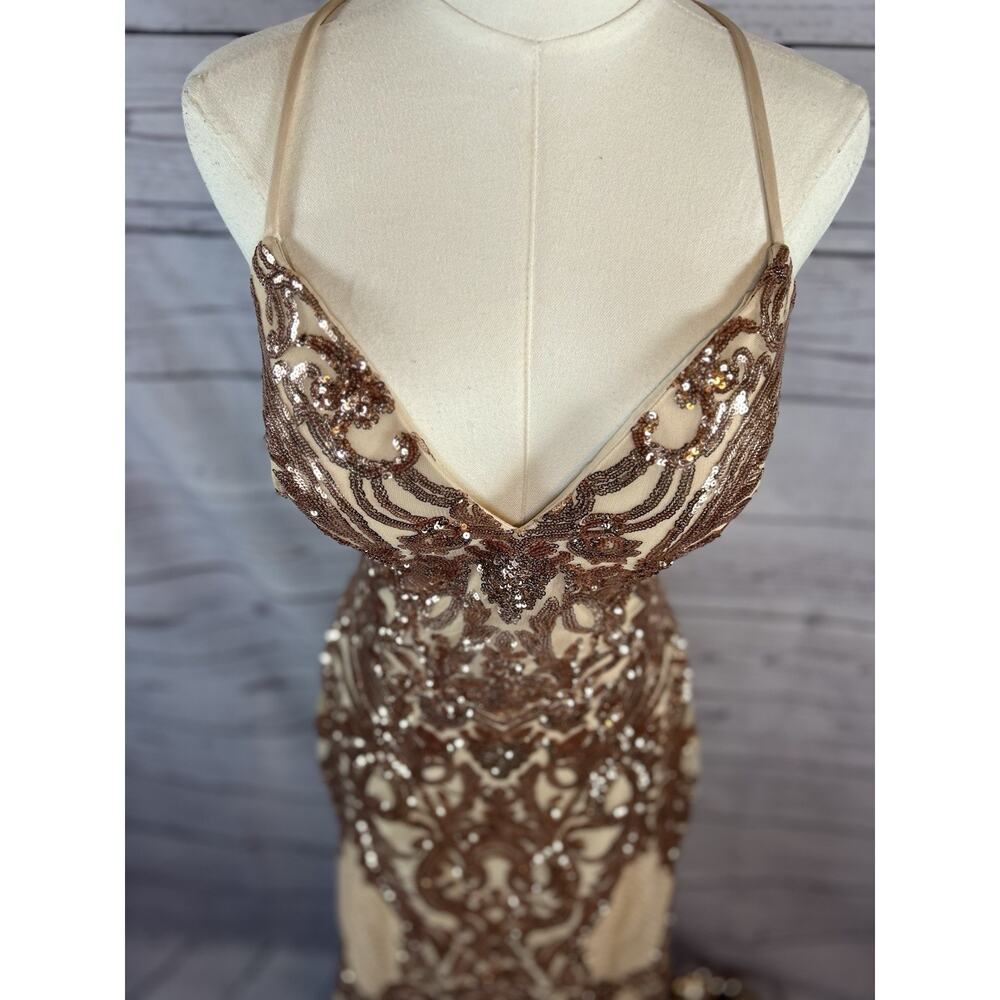 Mori Lee Madeline Garden Rose Gold Sequin Lace Up Back Prom Dress Size 8 - Picture 9 of 11